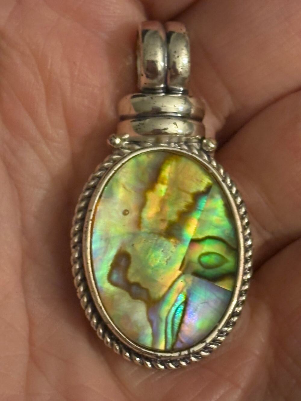 Roman Abalone Shell Pendant Silver Tone